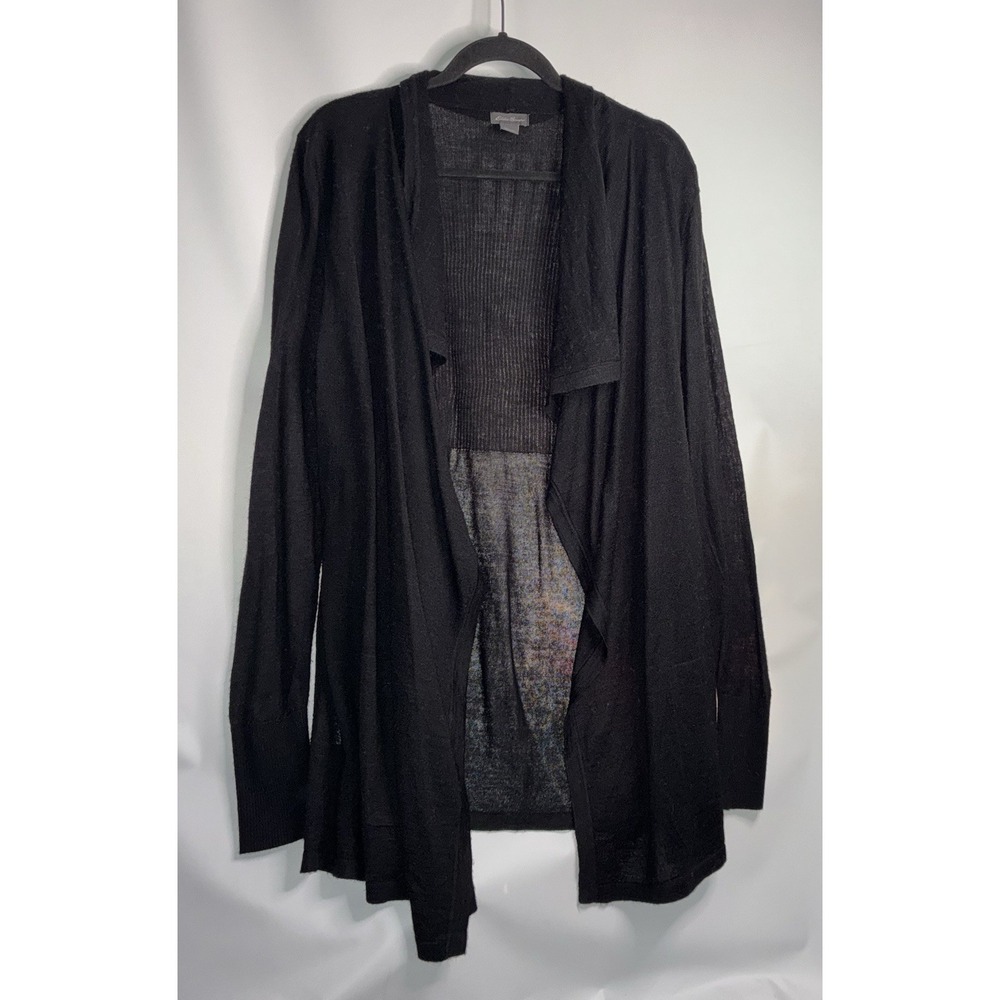 Eddie Bauer Waterfall Open‎ Cardigan XL Black Wool Blend Lightweight Pockets